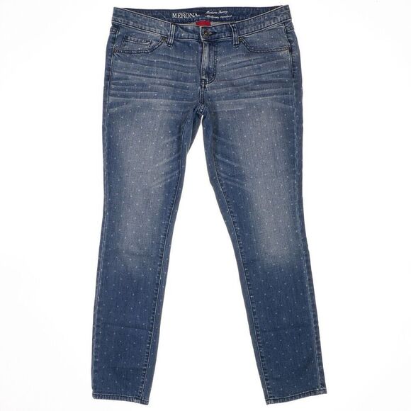 Merona Jeans Modern Skinny Size 12 Womens Low Waist Polka Dot Stretch 33 x 29 - Picture 1 of 9